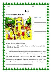 English Worksheet: Mini test there is there are, places in a town