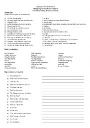 English Worksheet: Languege Course Exercises on Shopping (for Food and Clothes) 