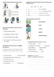 English Worksheet: School subjects - Sports - Grammar