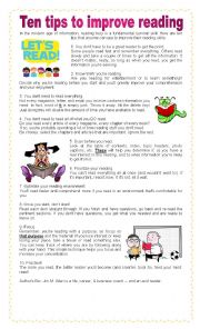 English Worksheet: Ten Tips To Improve Reading