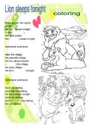 English Worksheet: Lion sleeps tonight