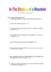 English Worksheet: reader : In the Shadow of a Mountain. Cambridge Level 5 Questionnaire