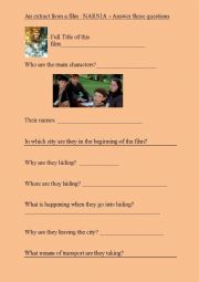 English Worksheet: questions about film - Narnia (the first)