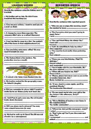 English Worksheet: Review 3: linking words & reported speech (+ key)