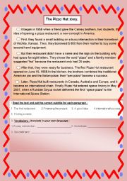 English Worksheet: THE PIZZA HUT STORY