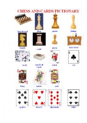 English Worksheet: CHESS AND CARDS PICTIONARY