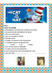 English Worksheet: The Cat in the Hat-MOVIE (Part A)