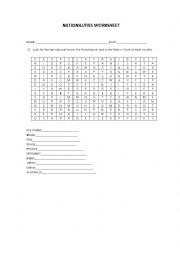 English Worksheet: DISCOVERING NATIONALITIES 