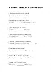 English Worksheet: PET Exam Sentence transformations (Animals topic)