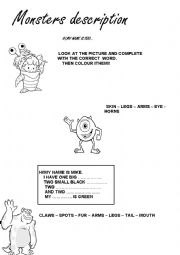 English Worksheet: MONSTERS DESCRIPTION