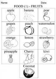 English Worksheet: Fruits pictionary