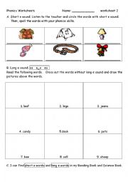 Phonics Worksheet 2: e, e_e, ee, ea