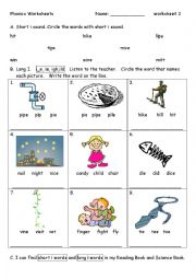 Phonics Worksheet 3: i, i_e, ie, igh, ild