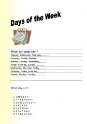 English Worksheet: Days of the Week