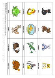 English Worksheet: Animal Pets flashcards 5 & Game