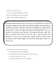 English Worksheet: Describing Martins bedroom