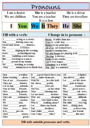 English Worksheet: PRONOUNS : Revision