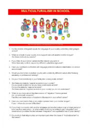 English Worksheet: Multiculturalism in the classroom