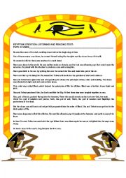 English Worksheet: EGYPTIAN CREATION-LISTENING AND READING