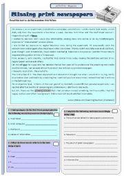 English Worksheet: Test - Missing print newspapers