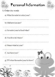 English Worksheet: Personal Information (questions)