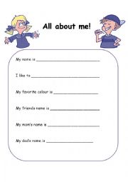 English Worksheet: all about me!