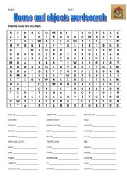House and objects wordsearch
