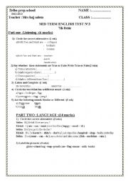 English Worksheet: english test 7th year