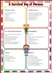 English Worksheet: A Survival Bag of Phrases for Speaking