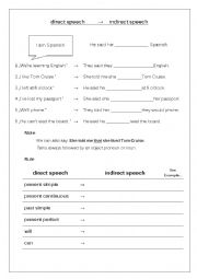 English Worksheet: direct - indirect speech