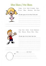 English Worksheet: She likes / he likes