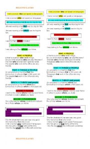 English Worksheet: Relative Clauses Grammar Box