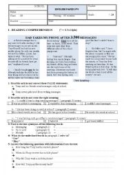 English Worksheet: end of term test 3 9th form 