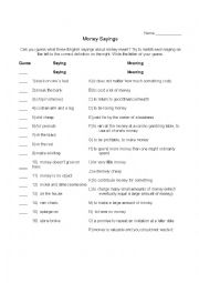 English Worksheet: English Sayings about Money