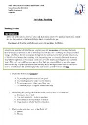 English Worksheet: Reading Grade10