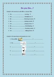 English Worksheet: Do you like...?