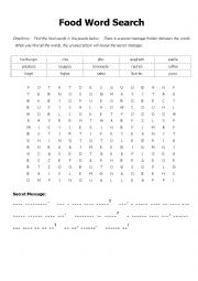 English Worksheet: food word search