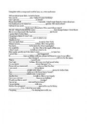 English Worksheet: Complete with a compound word of any, no, every and some