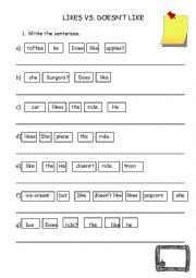 English Worksheet: LIKES vs. DOESNT LIKE