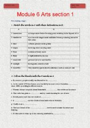 English Worksheet: module 6 Arts section 1