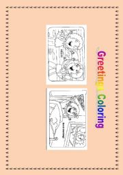 English Worksheet: Greetings Coloring