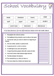English Worksheet: School vocabulary for 7th grade