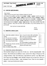 English Worksheet: remedial work 7th form