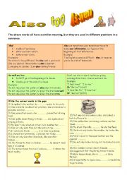 English Worksheet: Also, too, as well grammar guide and exercises