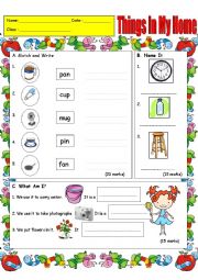 English Worksheet: Things In My Home For Elementary