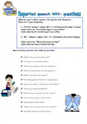 English Worksheet: Reported speech WH- questions