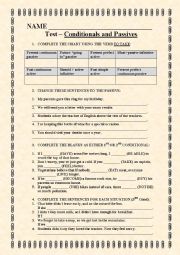 English Worksheet: TEST: CONDITIONALS AND PASSIVE VOICE