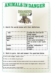 English Worksheet: Animals in danger