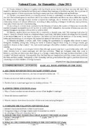 English Worksheet: National Exam - for Humanities - (June 2011)