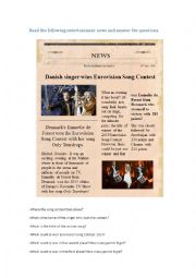 English Worksheet: News: Eurovision 2013